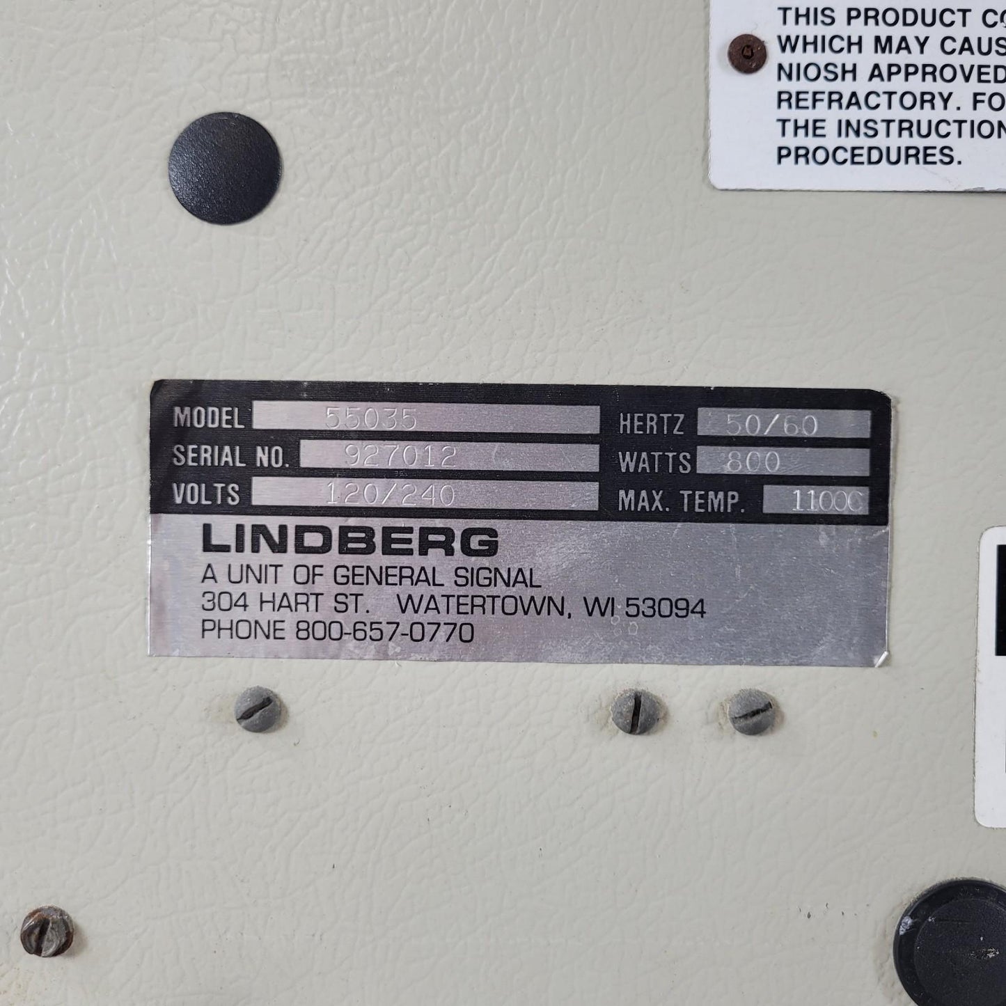 TESTED TO 1050°C Lindberg 55035 Ceramic Oven Tube Furnace 120/240 V 800 Watts