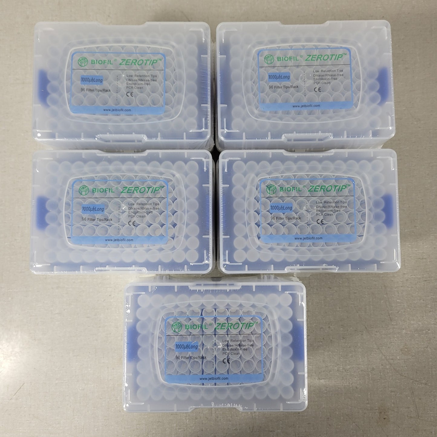 Biofil Zerotip PMT371000 1000uL Long 96 Filter Tips/Rack 5 Racks PCR Clean