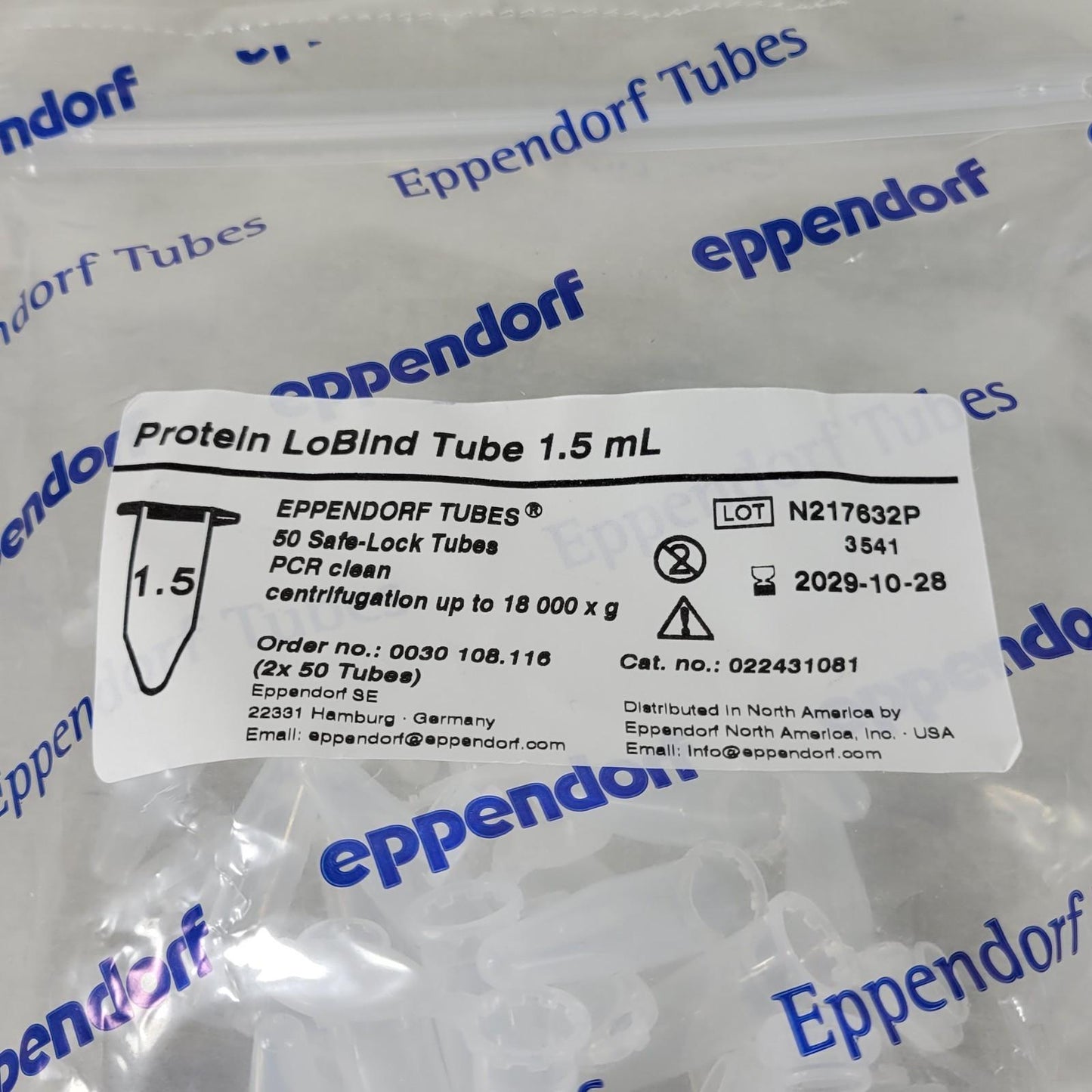 Eppendorf 022431081 Protein LoBind Centrifuge Processing Tube 1.5 mL 50 pcs