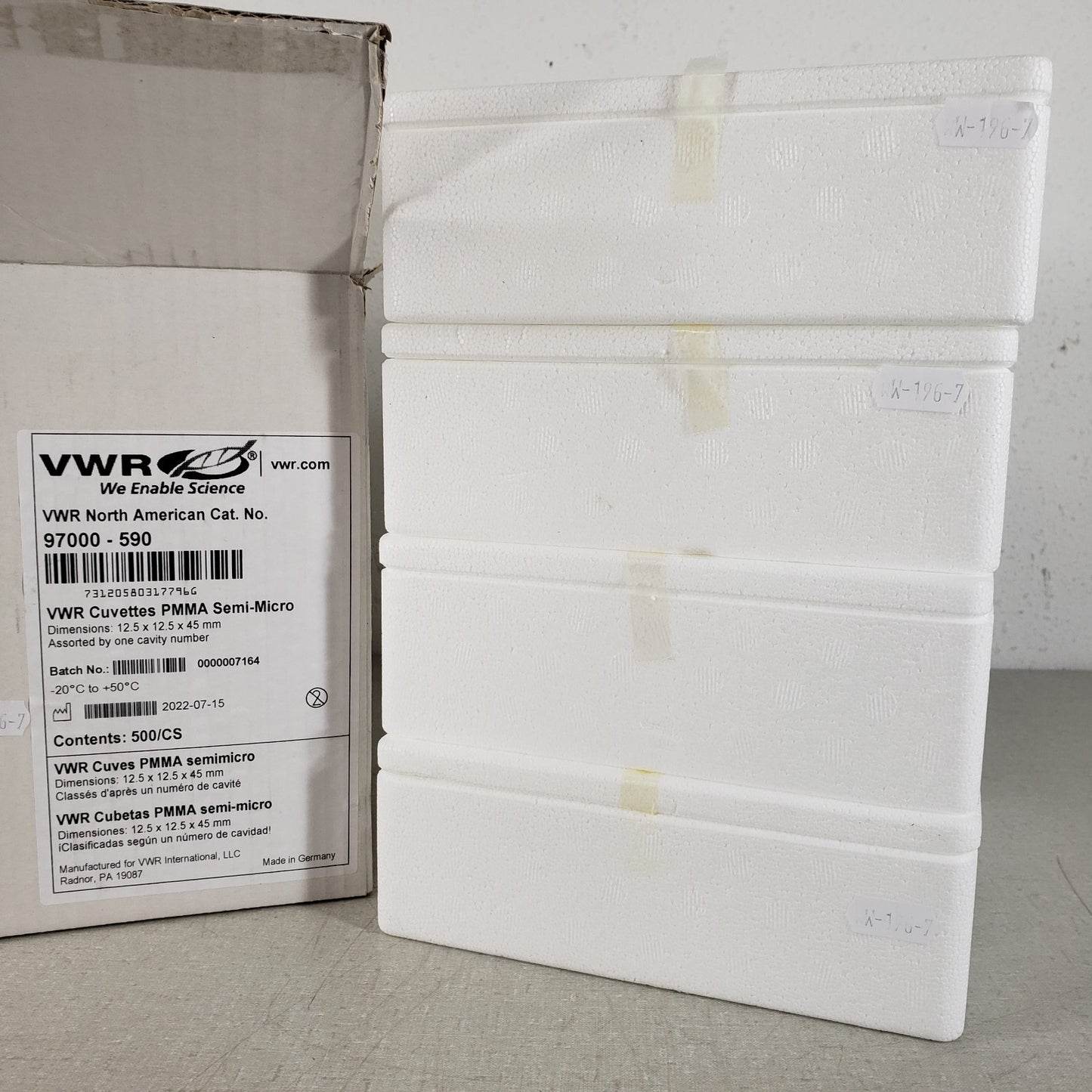 VWR 97000-590 Cuvettes PMMA Semi-Micro 12.5x12.5x45mm Spectrophotometry 330 pcs
