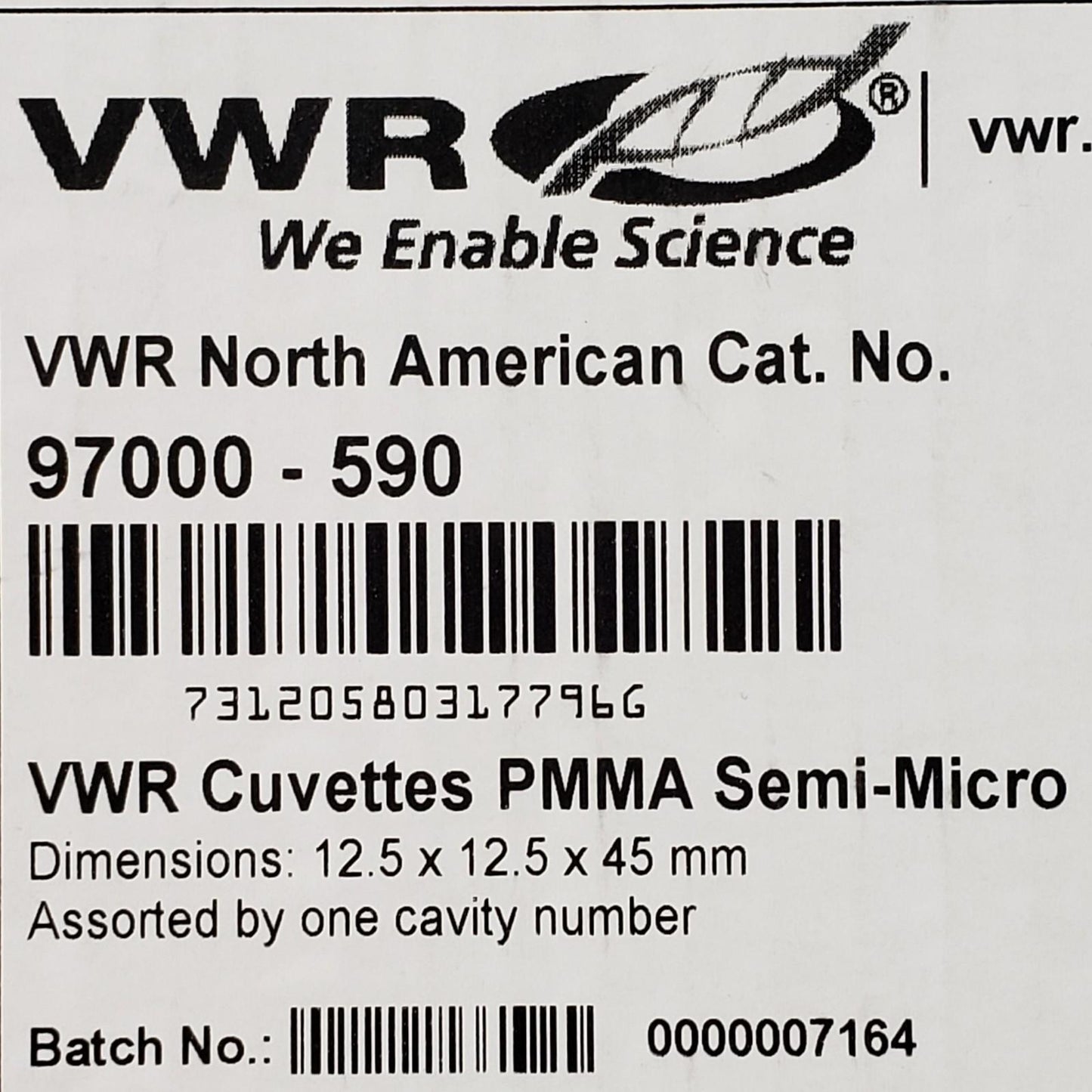 VWR 97000-590 Cuvettes PMMA Semi-Micro 12.5x12.5x45mm Spectrophotometry 330 pcs