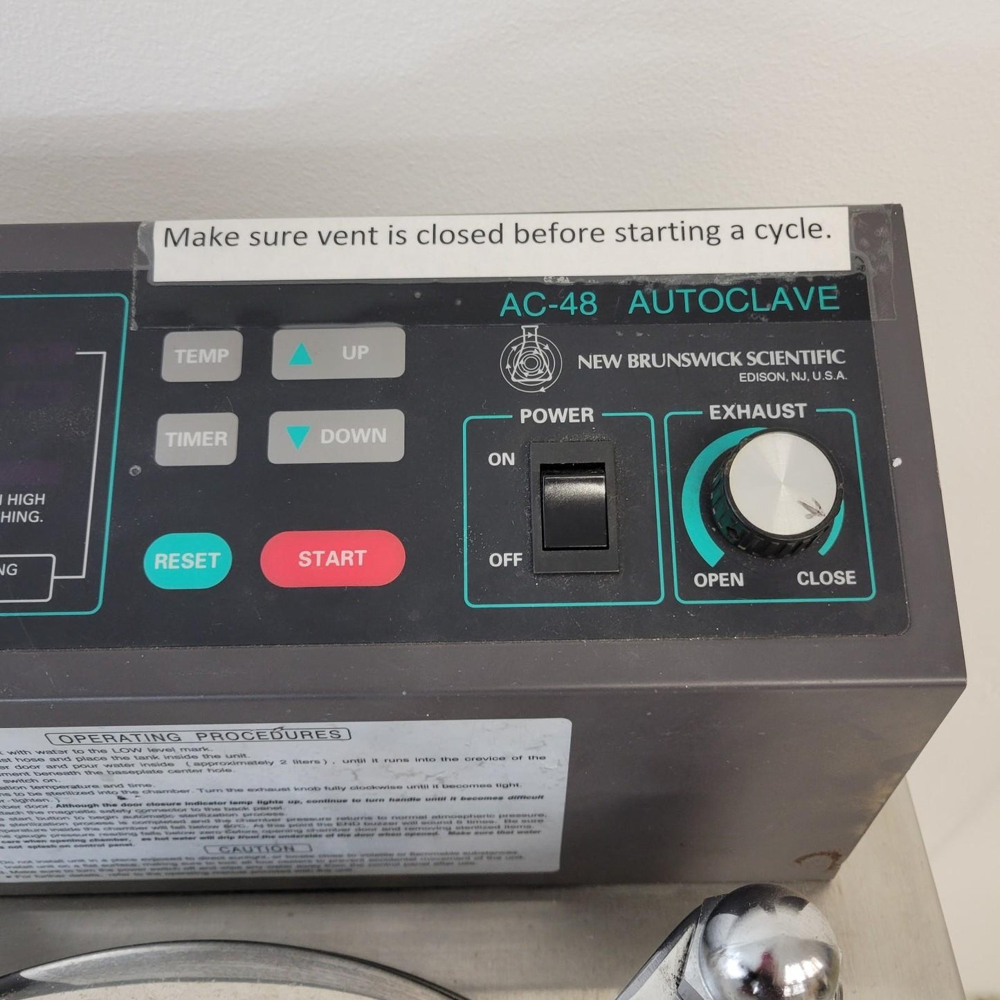 TESTED New Brunswick AC-48 Autoclave Steam Sterilization Chamber 120 VAC