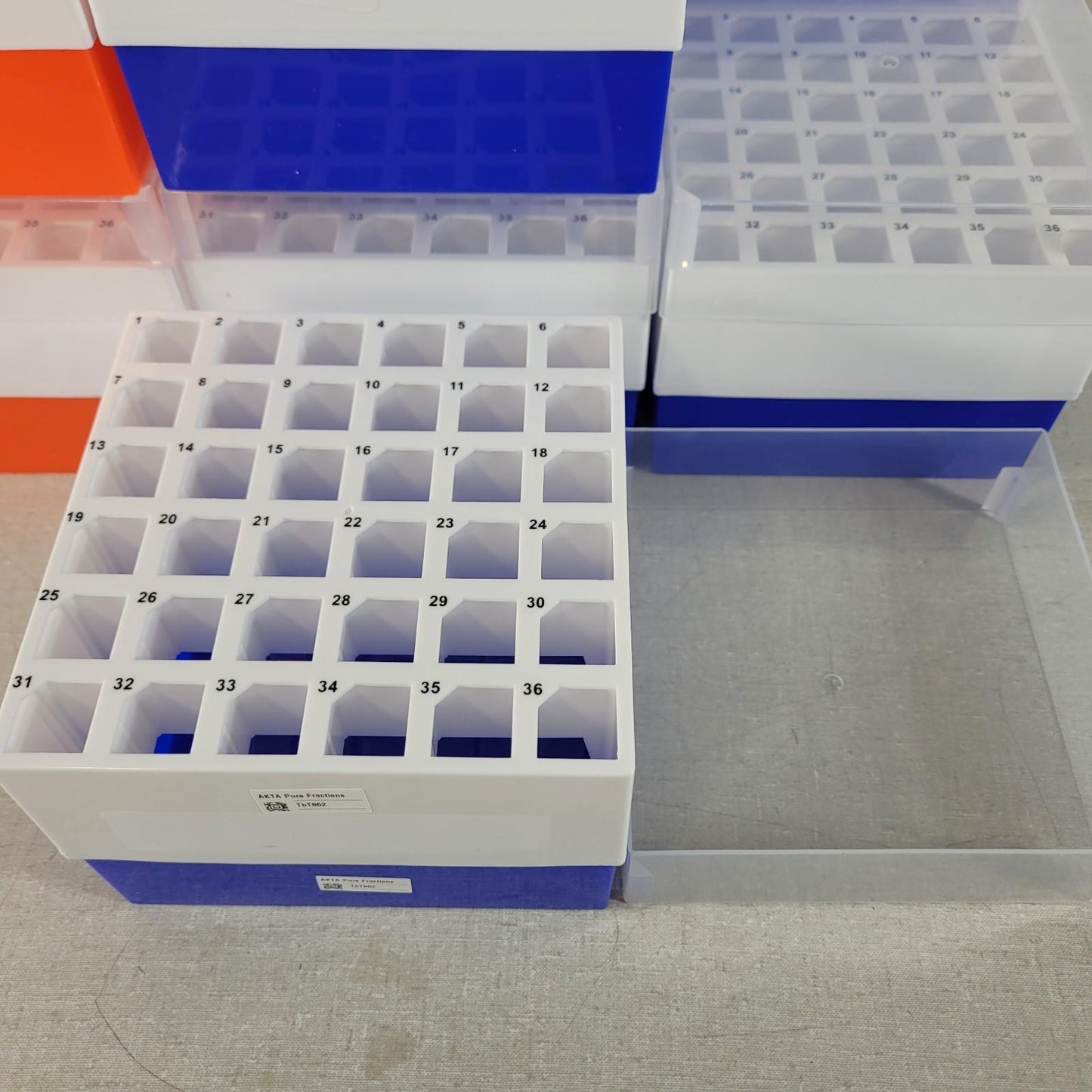 Lot of 12 36-Place 15mL Cole-Parmer Polypropylene Freezer Box  3 Orange 9 Blue