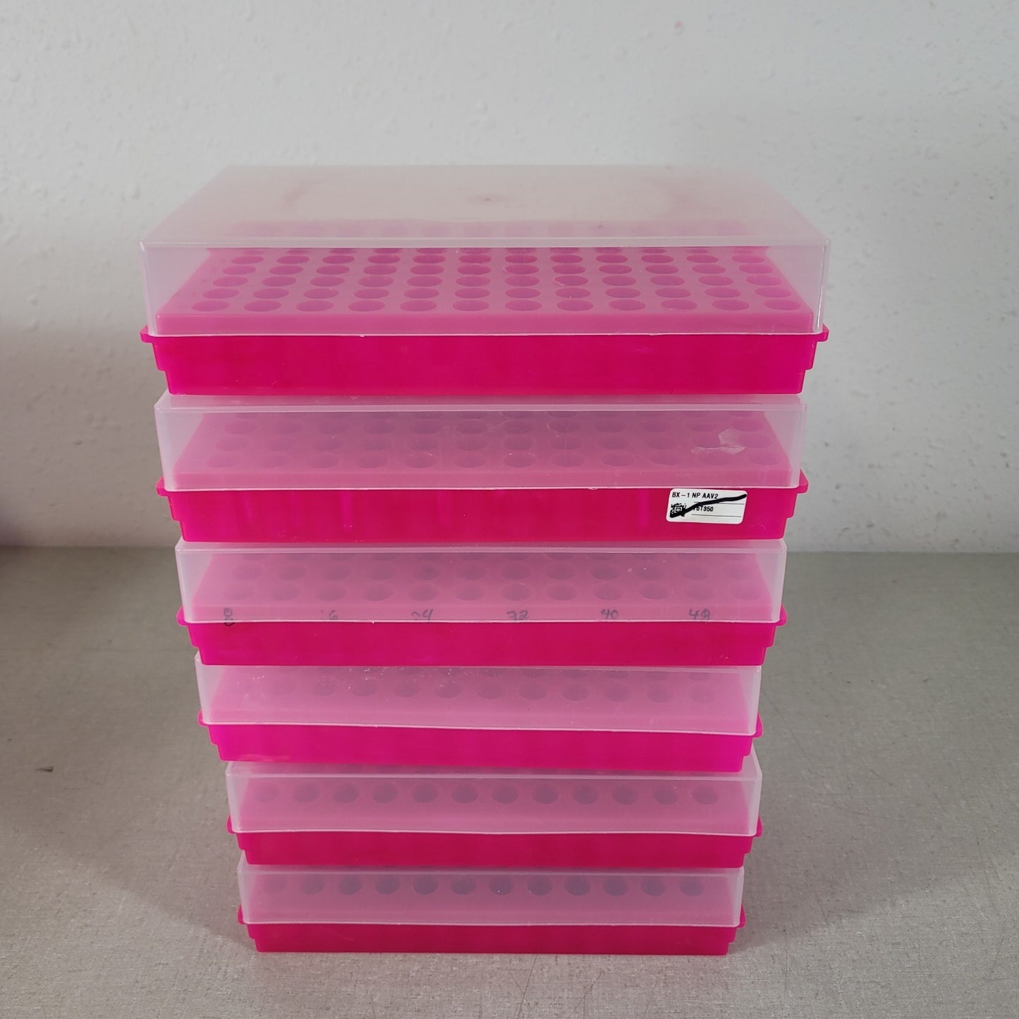 Lot Of 6 96-Well Tube PCR Microtube Storage Preparation Rack Pink Cover
