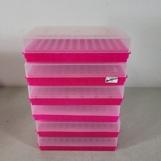 Lot Of 6 96-Well Tube PCR Microtube Storage Preparation Rack Pink Cover
