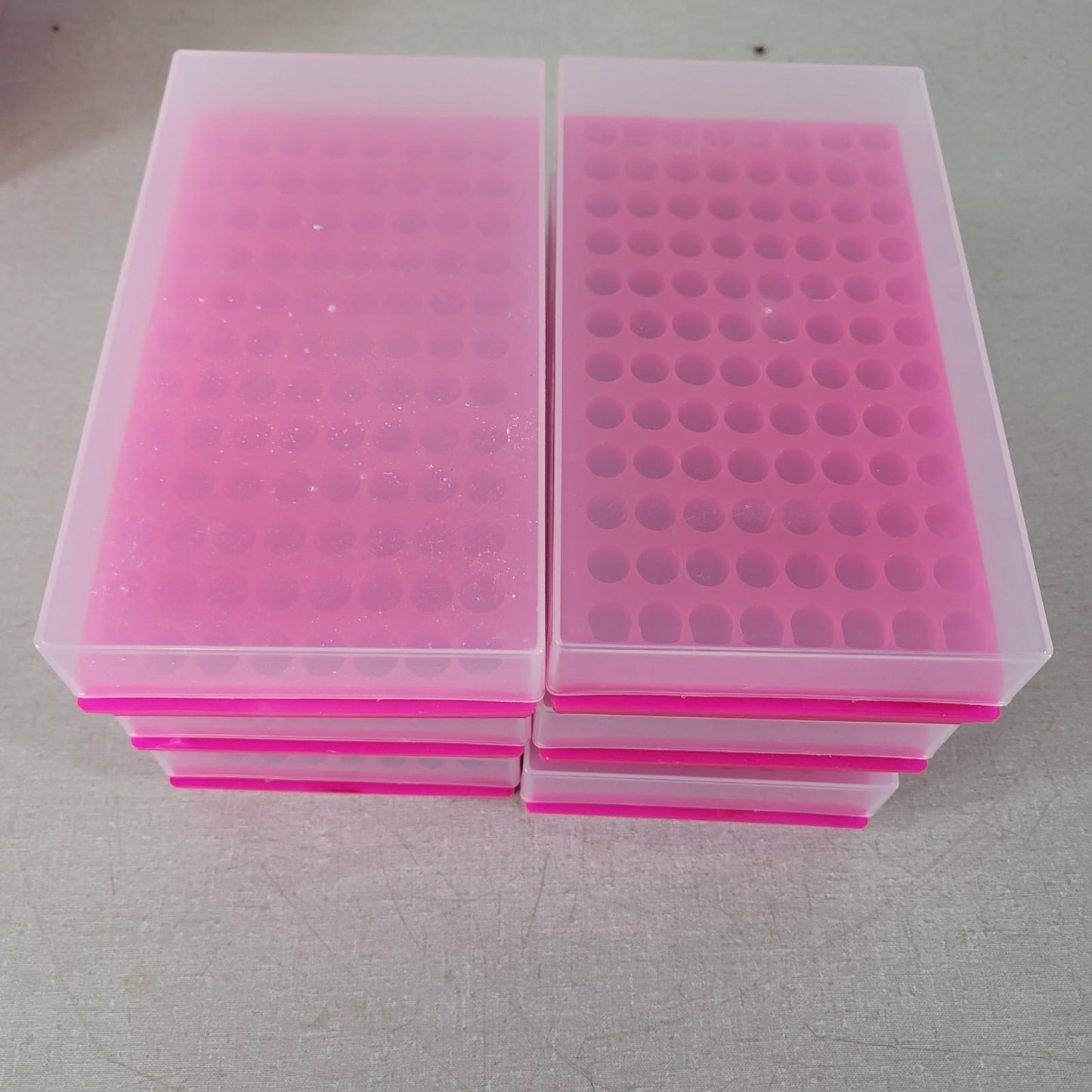 Lot Of 6 96-Well Tube PCR Microtube Storage Preparation Rack Pink Cover