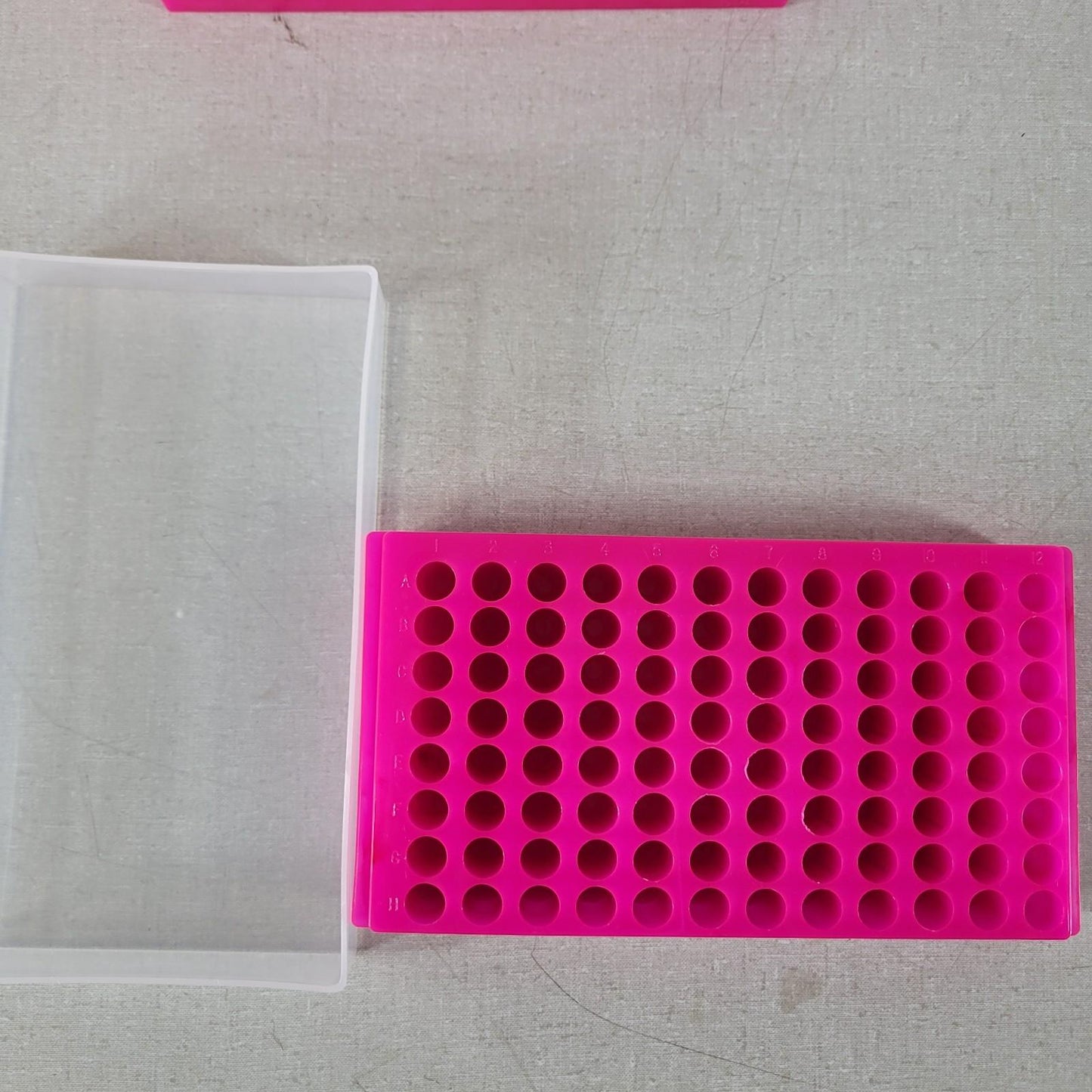 Lot Of 6 96-Well Tube PCR Microtube Storage Preparation Rack Pink Cover