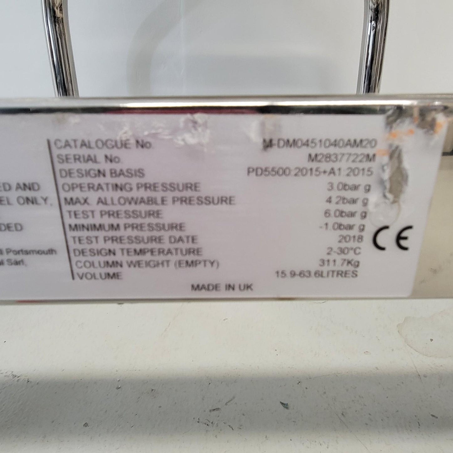 Pall Resolute 450/400 Low Pressure Chromatography Column 3 Bar 63 Liter 2018