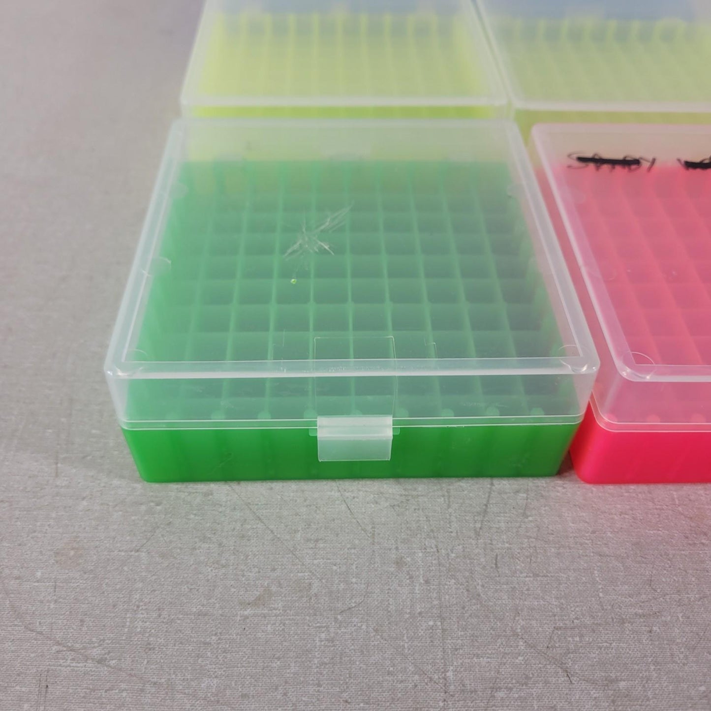 Lot Of 6 100-Well Square Test Tube Rack 10 mm Yellow Green Blue Cover
