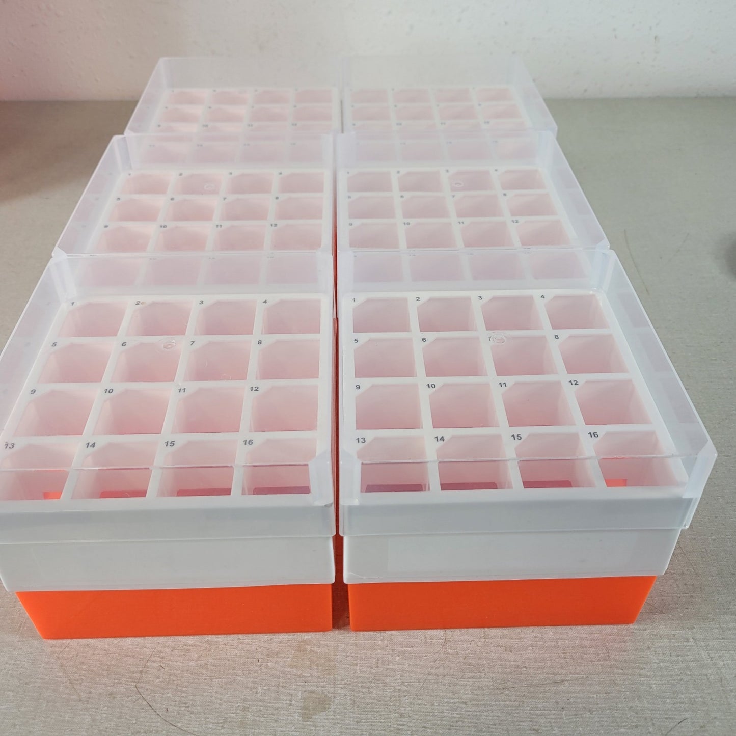 Lot Of 6 Cole-Parmer Polypropylene Freezer Box 16 x 50mL Orange Centrifuge Tubes