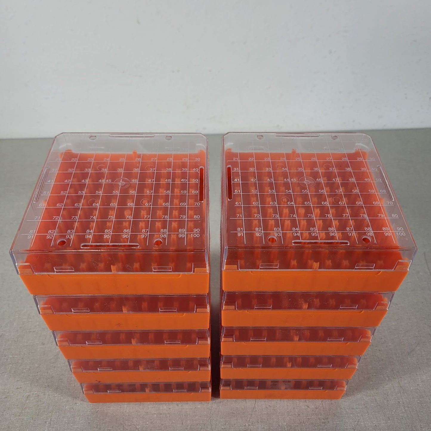 Lot Of 10x Corning 431121 Cryogenic Vial Storage Box Orange Polycarbonate