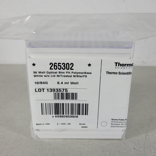 Thermo 265302 96 Well 0.4 ml Well Optical Bottom Plate PolymerBase White 10-Pack