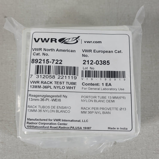 VWR 89215-722 Rack Test Tube 13mm Tubes 36 Place Well White Nylon