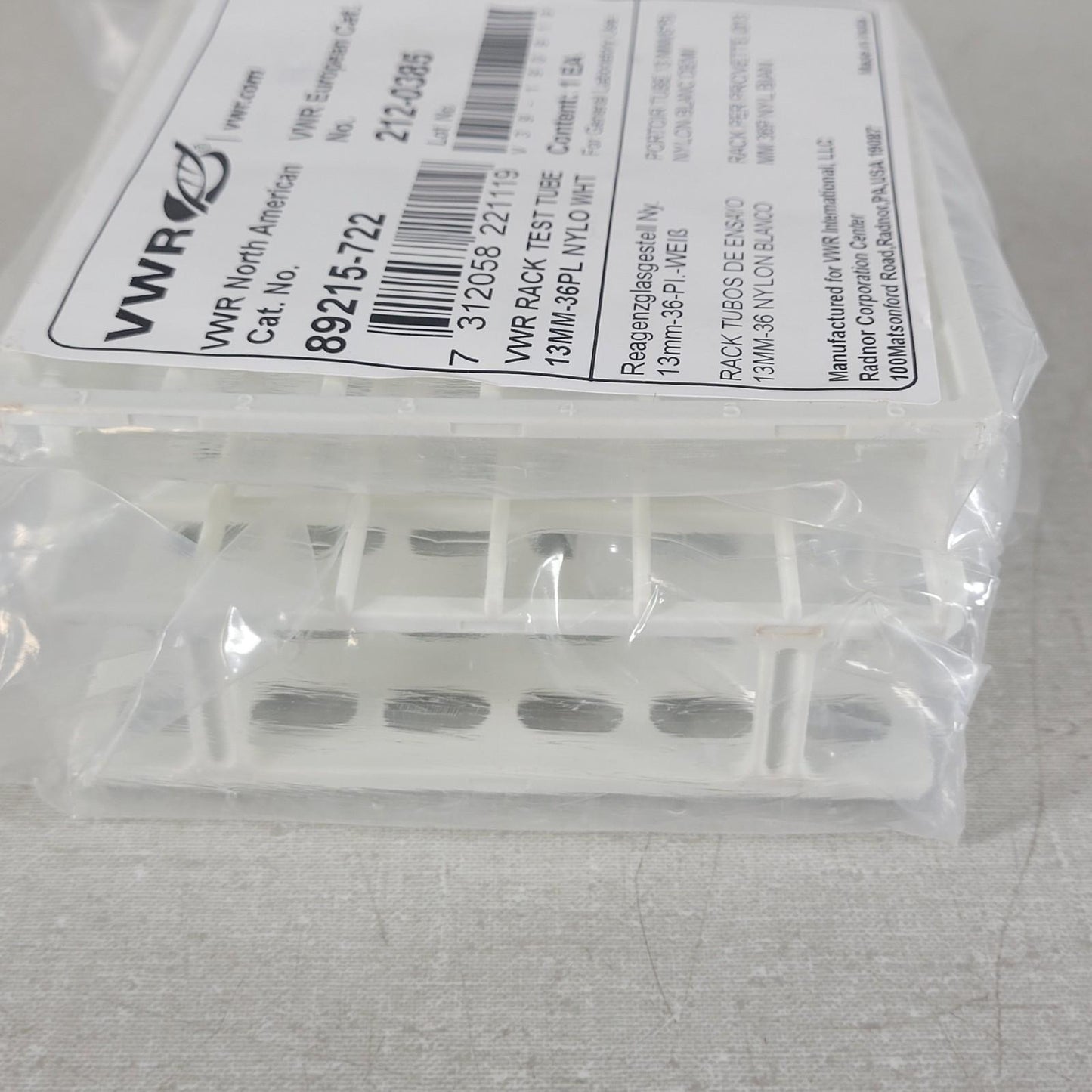 VWR 89215-722 Rack Test Tube 13mm Tubes 36 Place Well White Nylon