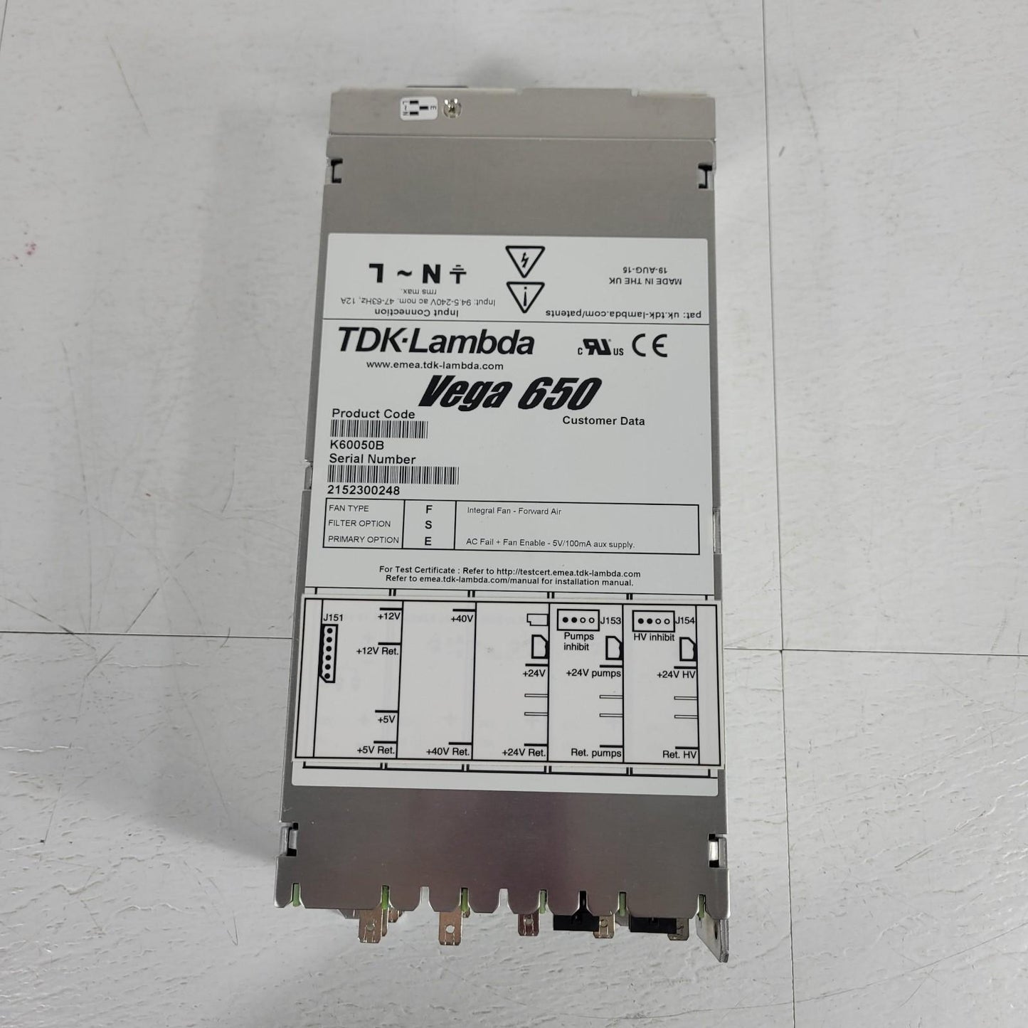 TDK Lambda Vega 650 K60050B Modular Power Supply 110-240V 12A 12VDC 5VDC 24VDC