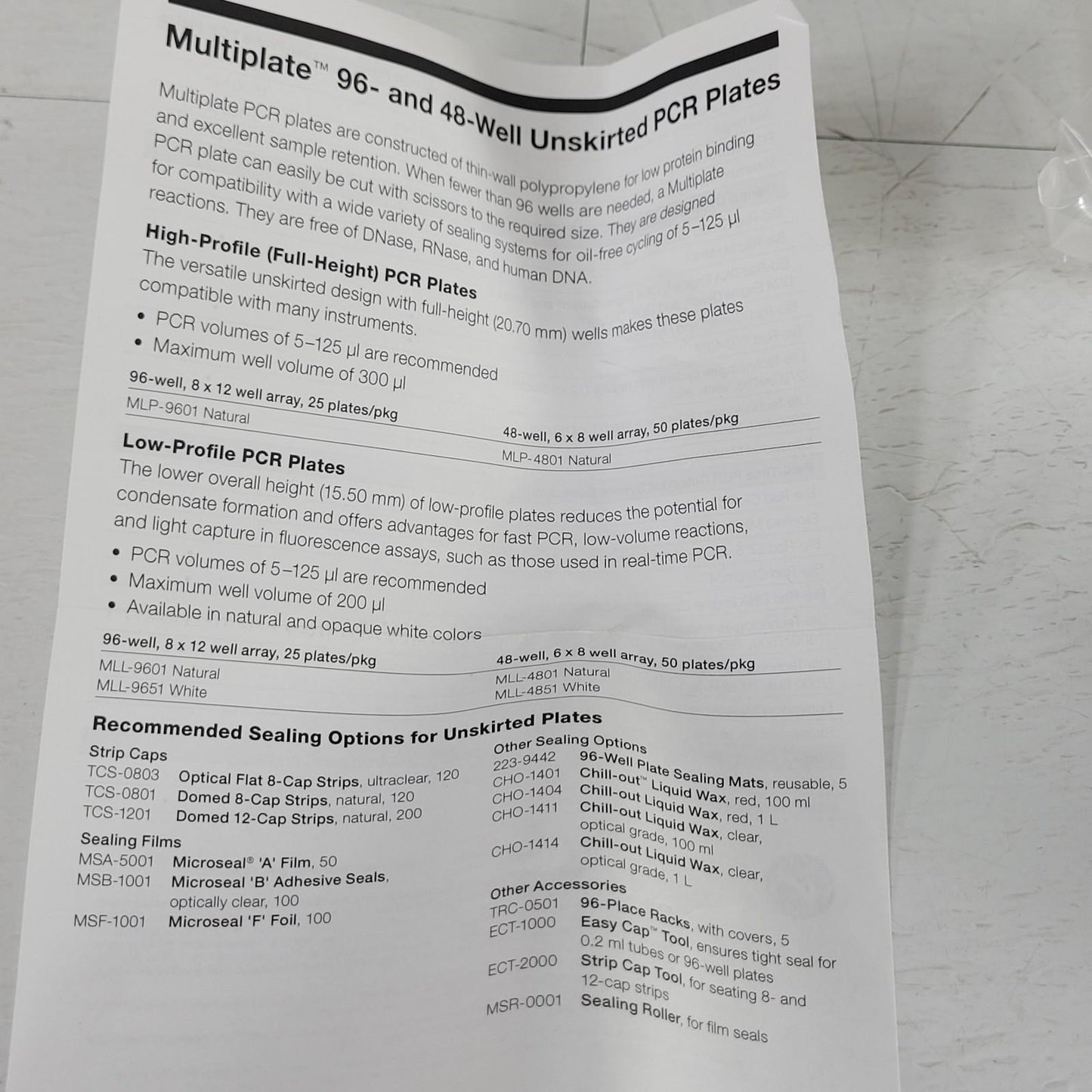 Bio-Rad MLL4801 Multiplate PCR Plates Unskirted Low Profile Clear  48-Well 45 Ct