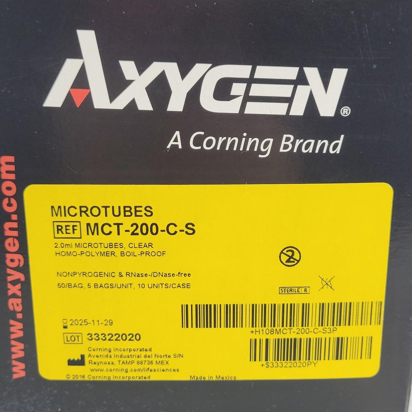 Axygen MCT-200-C-S 2.0mL Microtubes Clear Homo-polymer Boil-Proof 5 Bags Of 50