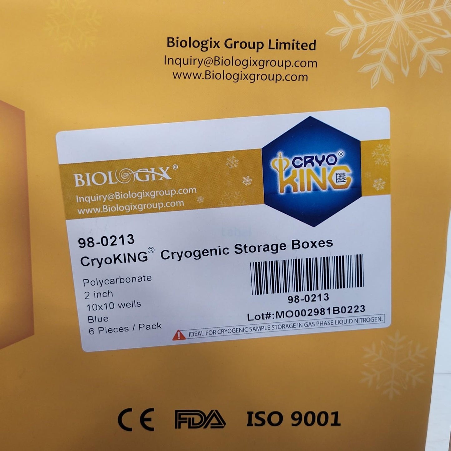 Biologix 98-0213 CryoKING Cryogenic Storage Box Polycarbonate 2 Inch 10x10 Blue
