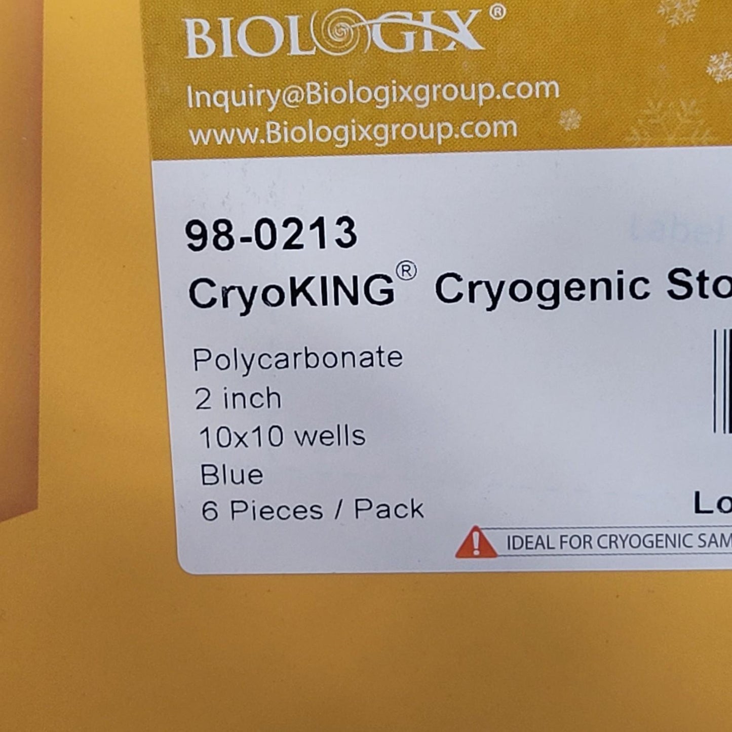 Biologix 98-0213 CryoKING Cryogenic Storage Box Polycarbonate 2 Inch 10x10 Blue