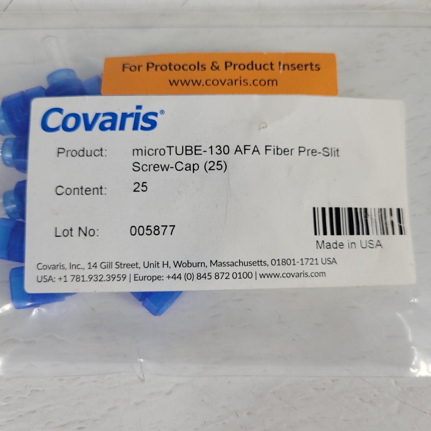 *Lot of 16* Covaris 520216 microTUBE-130 AFA Fiber Pre-Slit Blue Screw-Caps