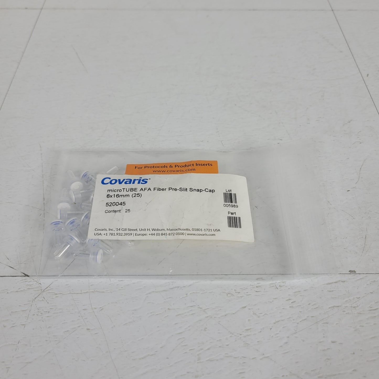 *Lot of 25* Covaris 520045 microTUBE AFA Fiber Pre-Slit Snap-Cap 6x16mm