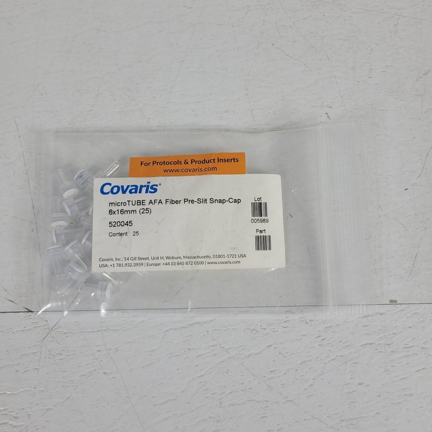 *Lot of 25* Covaris 520045 microTUBE AFA Fiber Pre-Slit Snap-Cap 6x16mm
