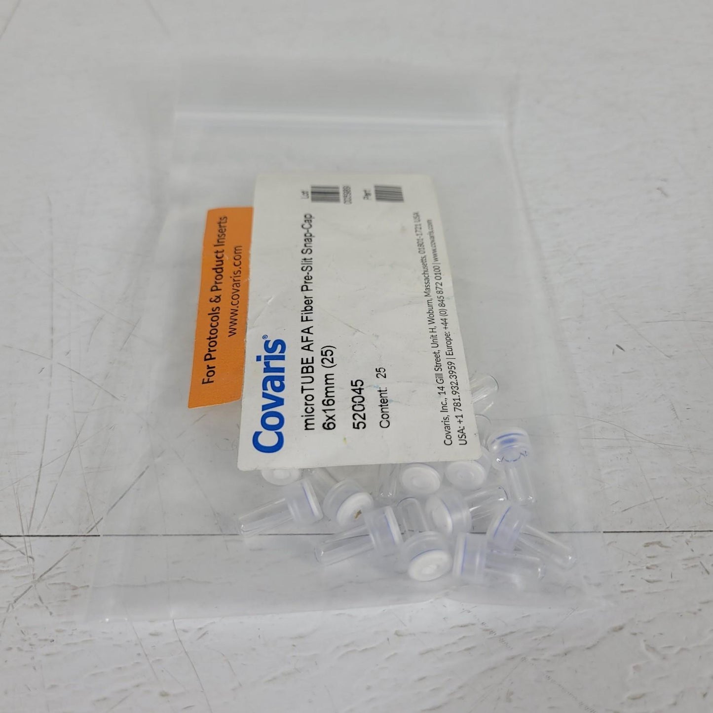 *Lot of 25* Covaris 520045 microTUBE AFA Fiber Pre-Slit Snap-Cap 6x16mm