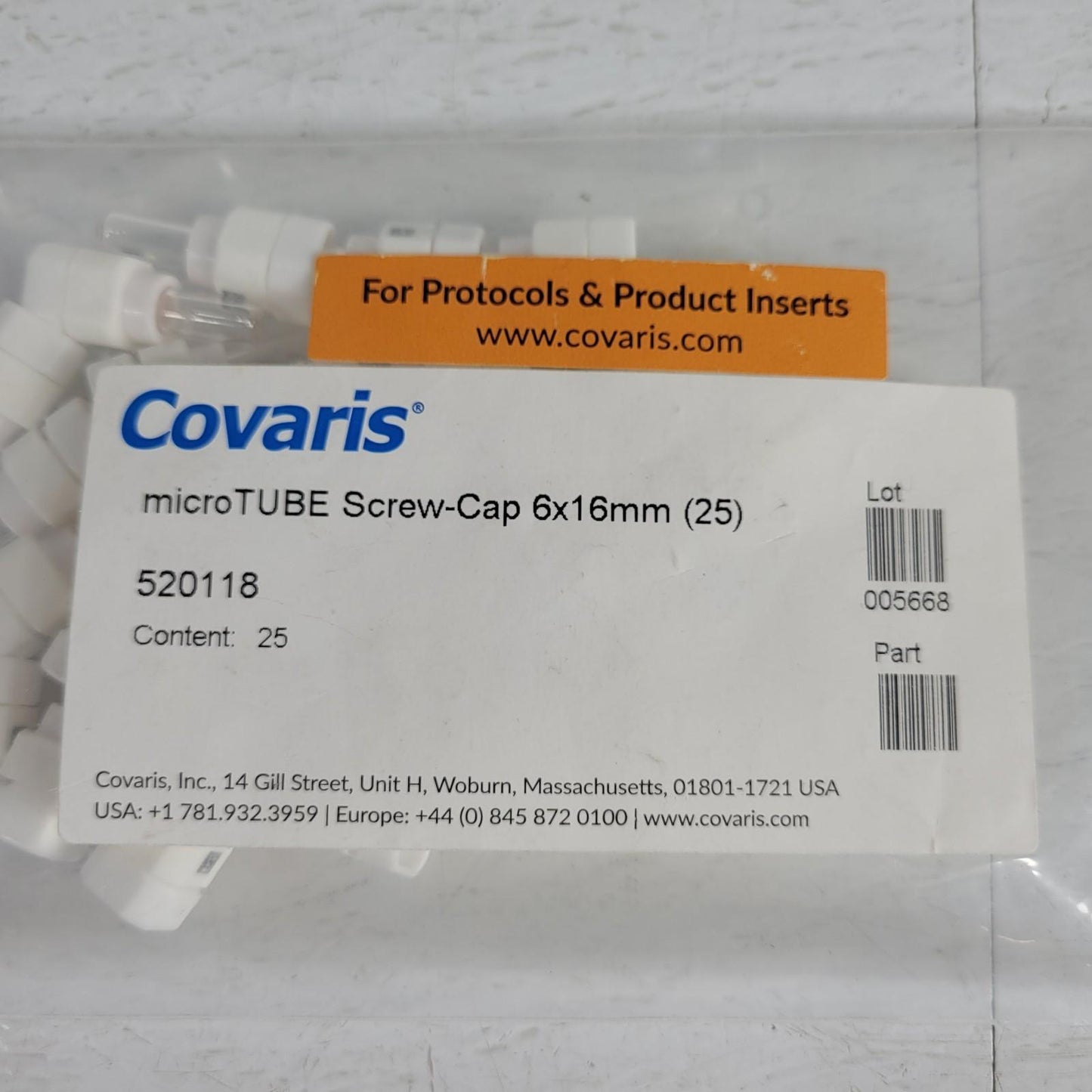 *Lot of 25* Covaris 520118 microTUBE Screw-Cap 6x16mm FFPE Extraction