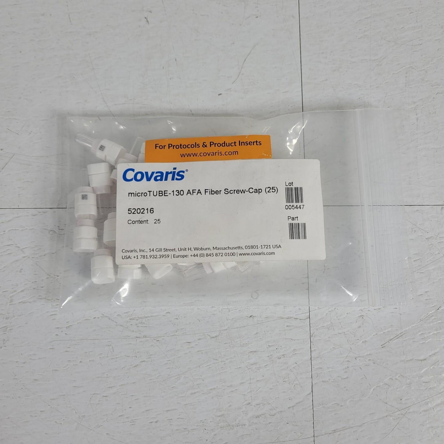 *Lot of 25* Covaris 520216 microTUBE-130 AFA Fiber Screw-Cap 6x16mm Round Bottom