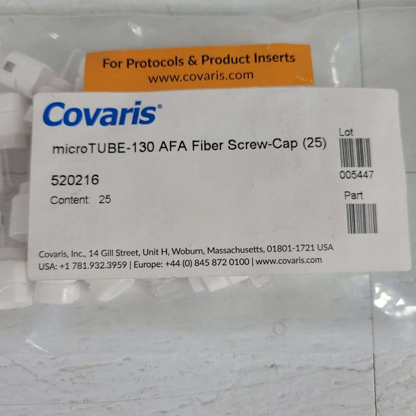 *Lot of 25* Covaris 520216 microTUBE-130 AFA Fiber Screw-Cap 6x16mm Round Bottom