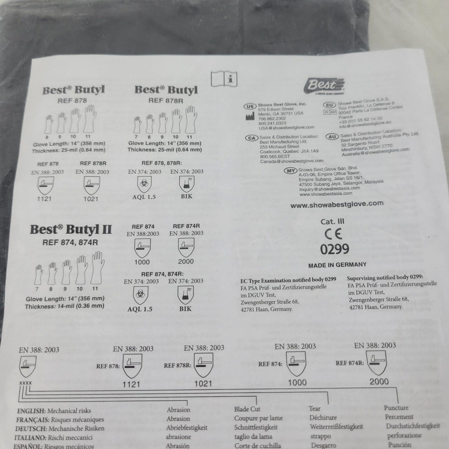Pair Best Butyl 878-10 Chemical Thick Chemical and Acid Resistant Rubber Gloves