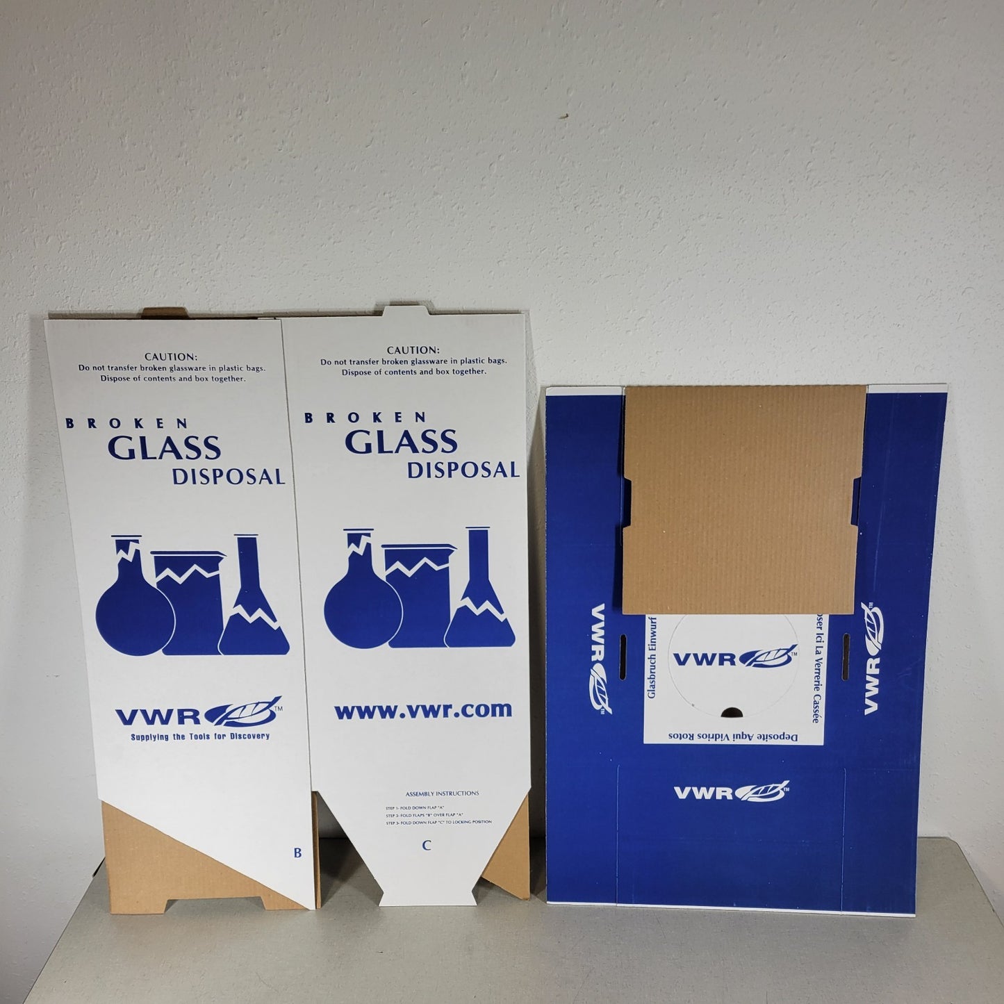 *Lot of 4* VWR 56617-801 Broken Glass Disposal Box-Floor 12x12x27" Cardboard