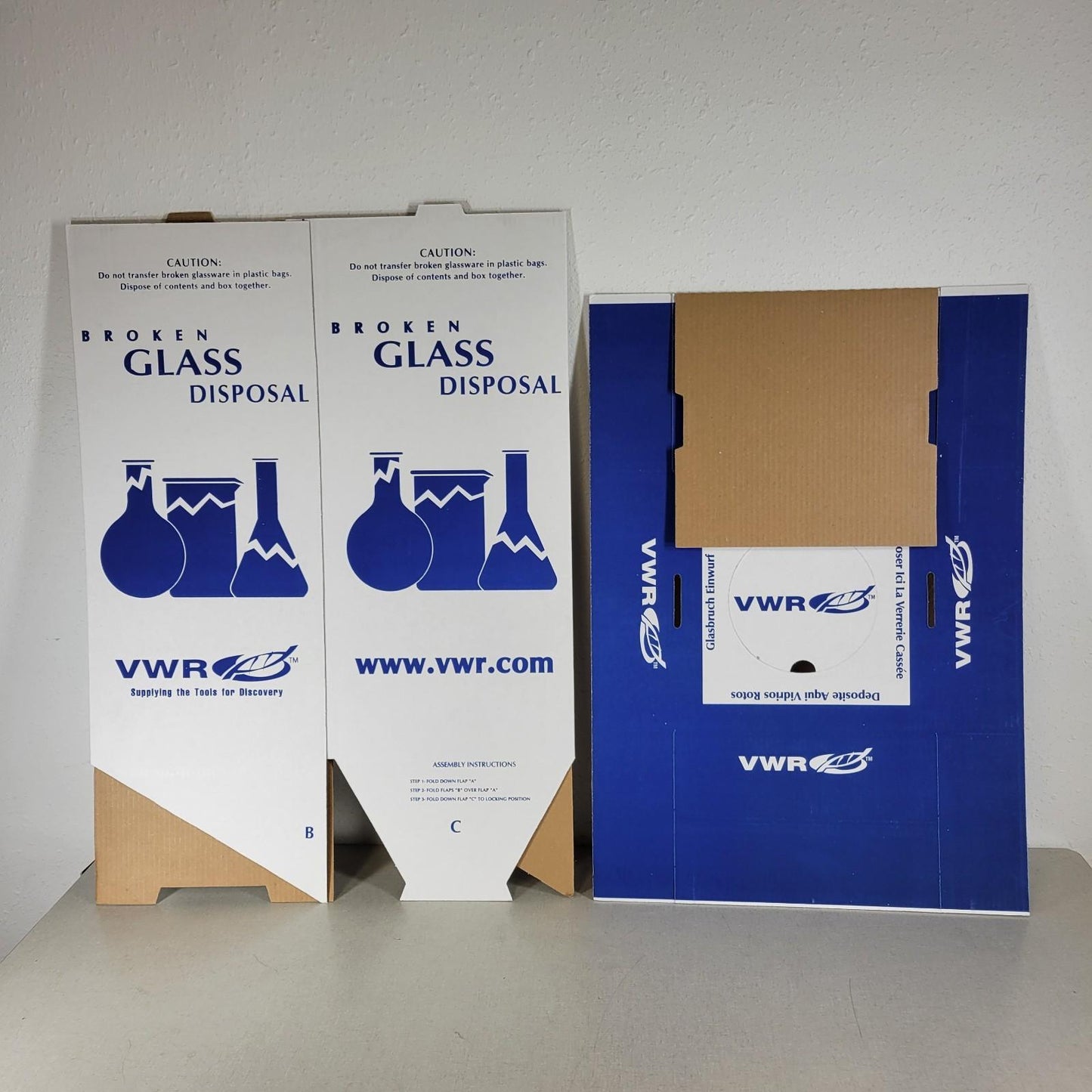 *Lot of 4* VWR 56617-801 Broken Glass Disposal Box-Floor 12x12x27" Cardboard