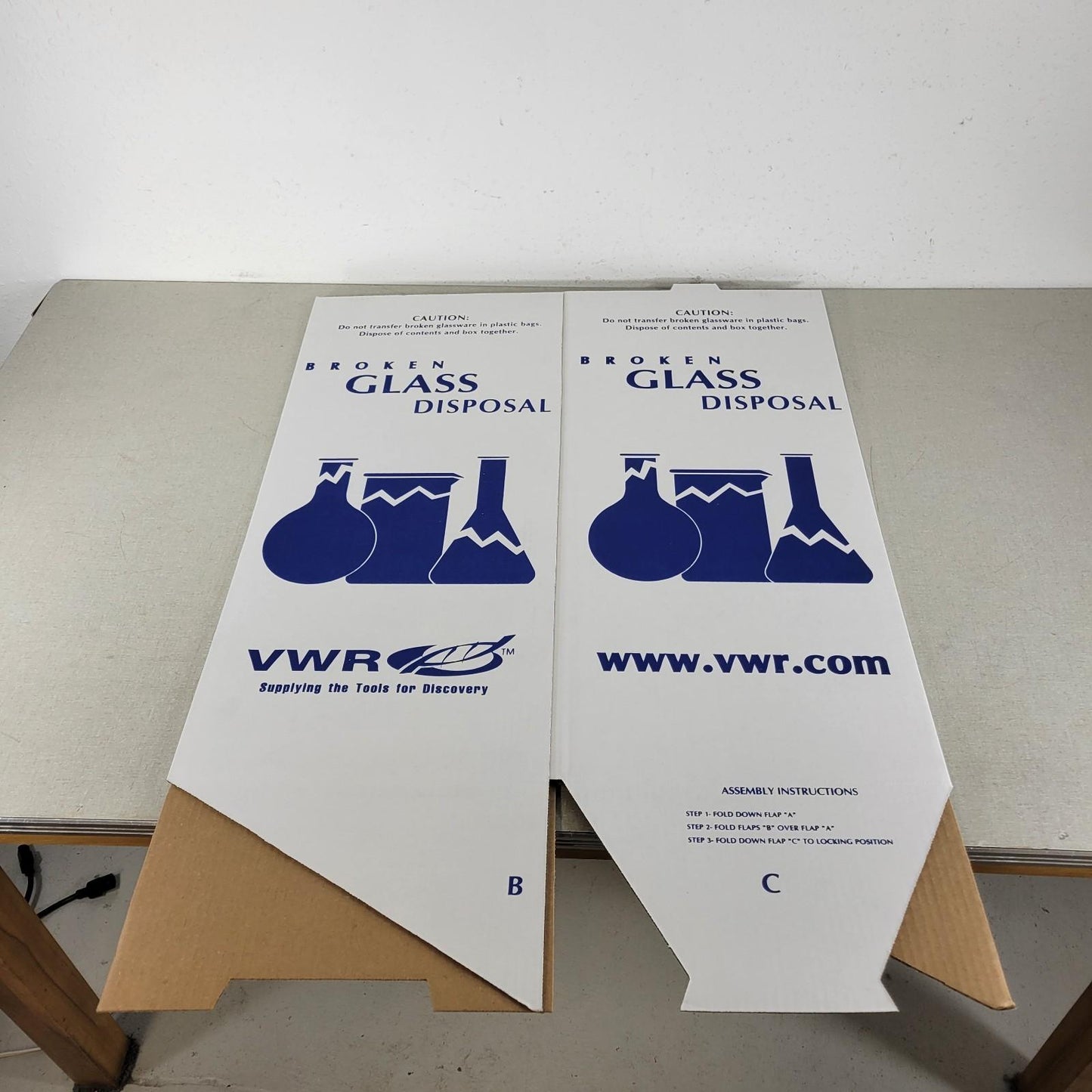*Lot of 4* VWR 56617-801 Broken Glass Disposal Box-Floor 12x12x27" Cardboard