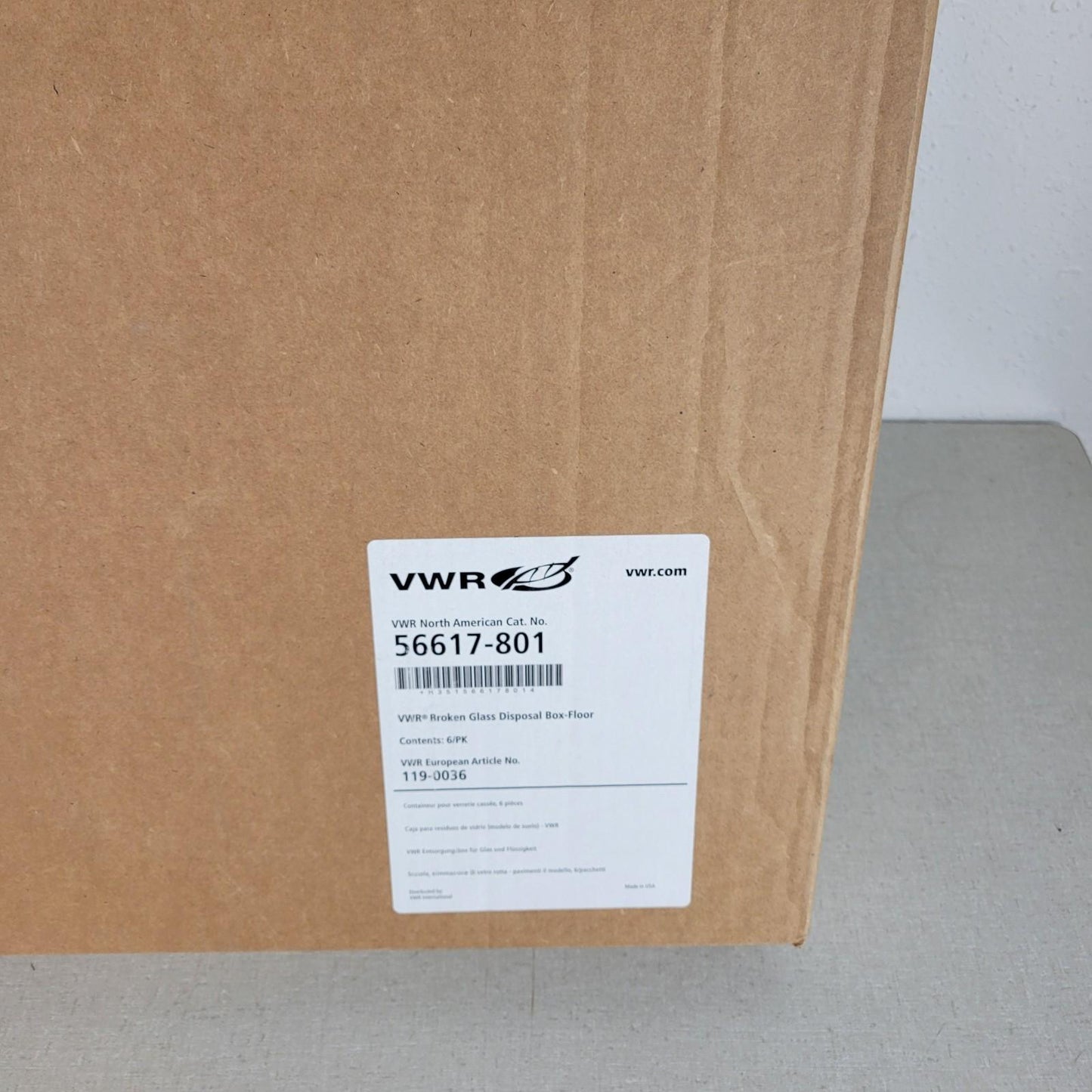 *Lot of 4* VWR 56617-801 Broken Glass Disposal Box-Floor 12x12x27" Cardboard