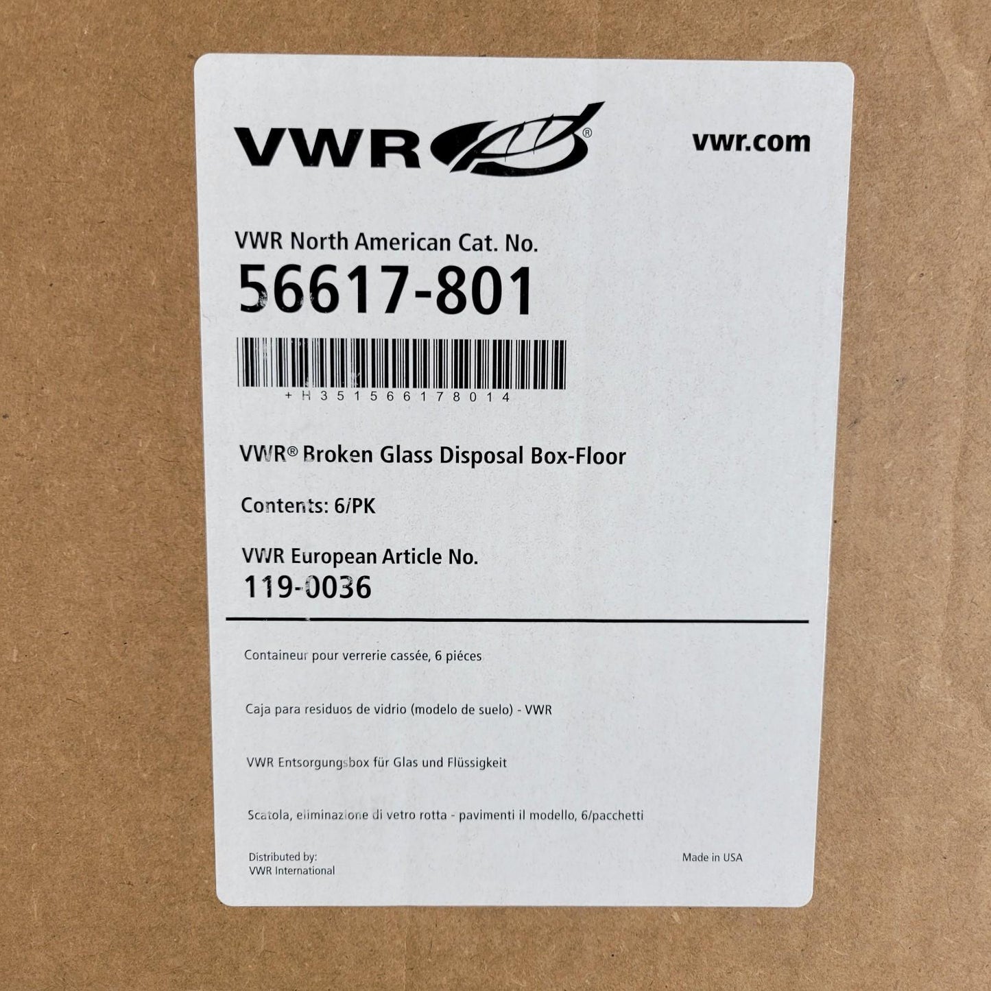 *Lot of 4* VWR 56617-801 Broken Glass Disposal Box-Floor 12x12x27" Cardboard