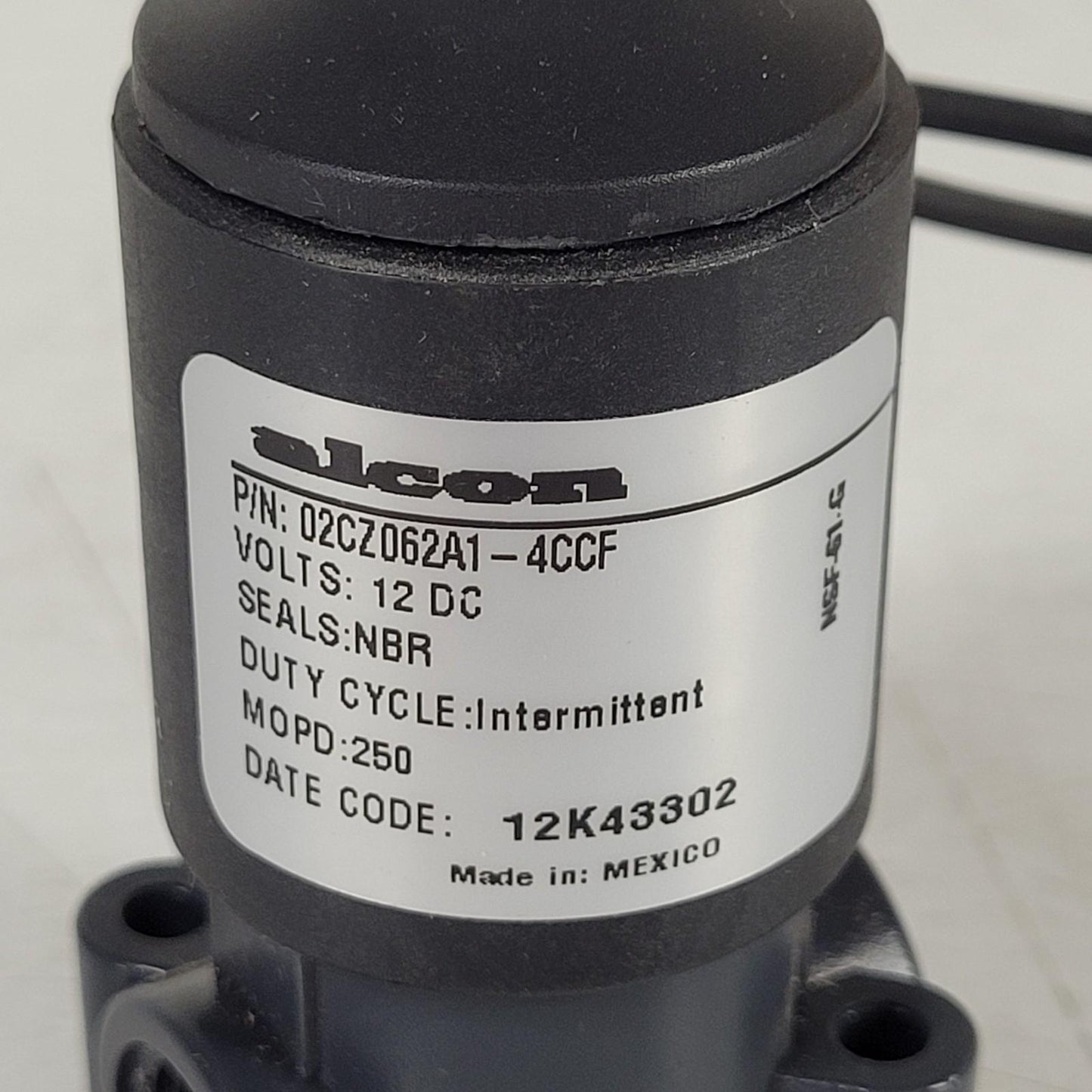 Alcon 02CZ062A1-4CCF Solenoid Valve 2 Way NC Delrin 3/8" Flow Factor 0.45 12 VDC