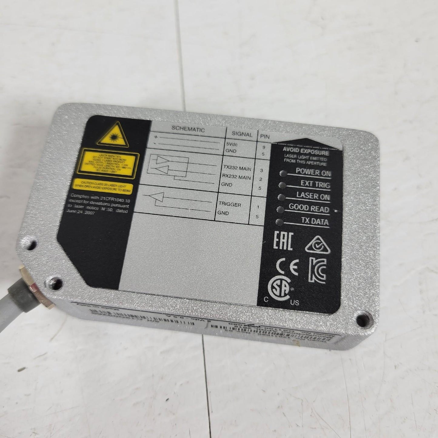 Datalogic DS1100-2011080 Laser Barcode Scanner 5VDC 500mA RS232 Serial Interface