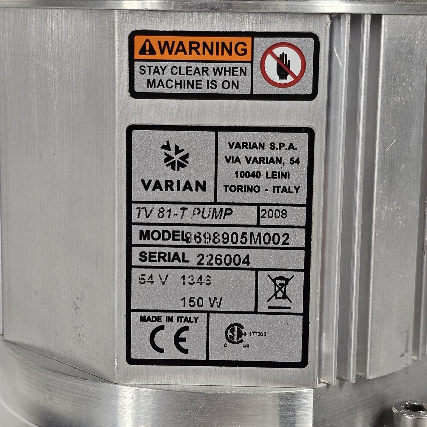 TESTED E-7 Torr: Varian TV-81 Turbo-V 81-T Turbomolecular High Vacuum Pump UHV