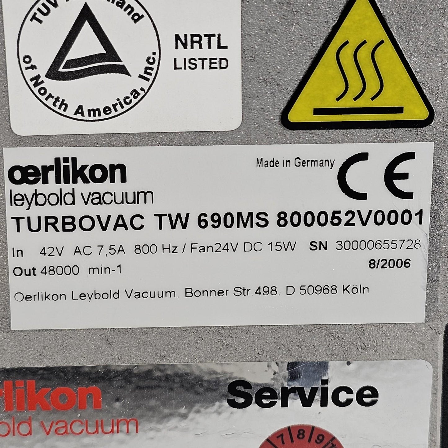 TESTED to 2E-7 Torr: Leybold Vacuum TurboVac TW 690MS 700 Wide Range Turbo Drive