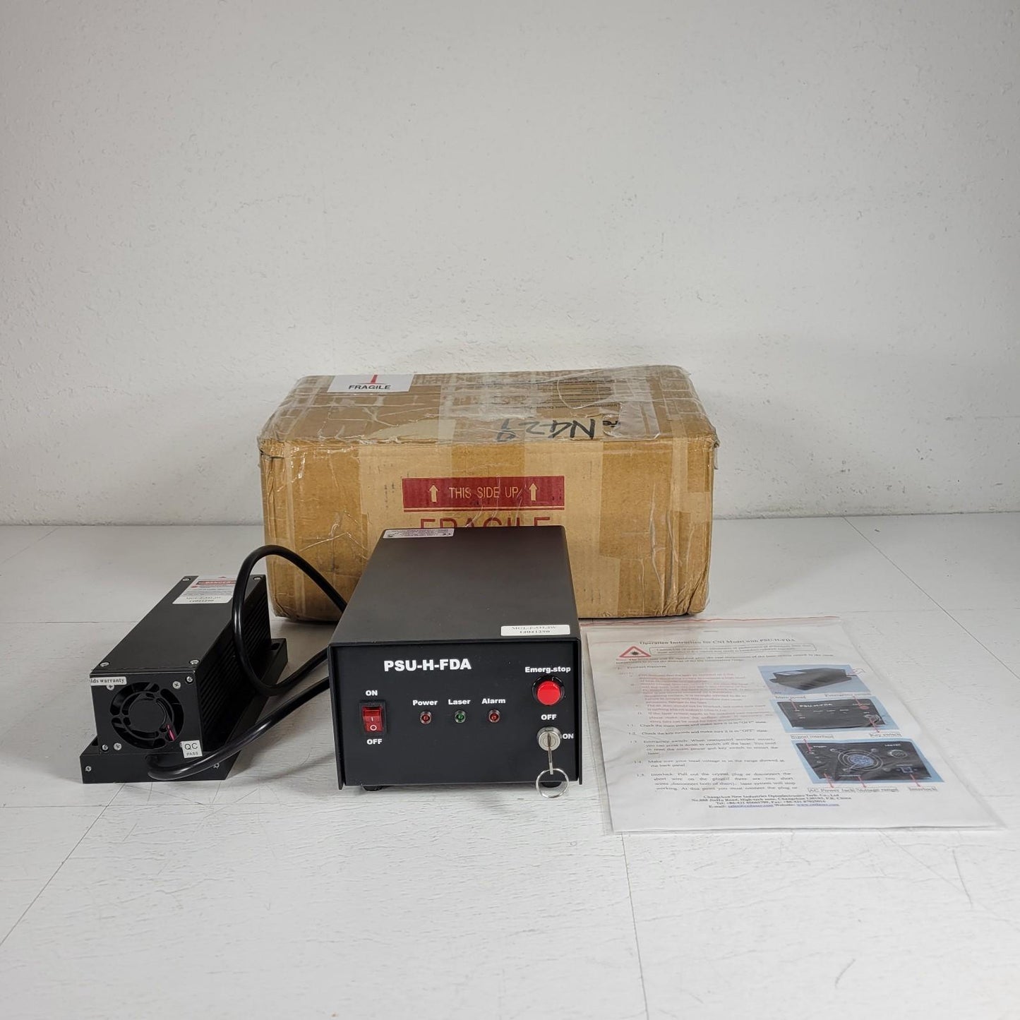 TESTED Optoelectronics 532nm MGL-F-532-2W DPSS Laser Head w/ PSU-H-FDA Source