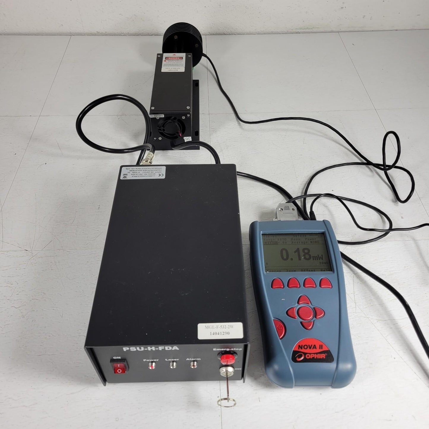TESTED Optoelectronics 532nm MGL-F-532-2W DPSS Laser Head w/ PSU-H-FDA Source