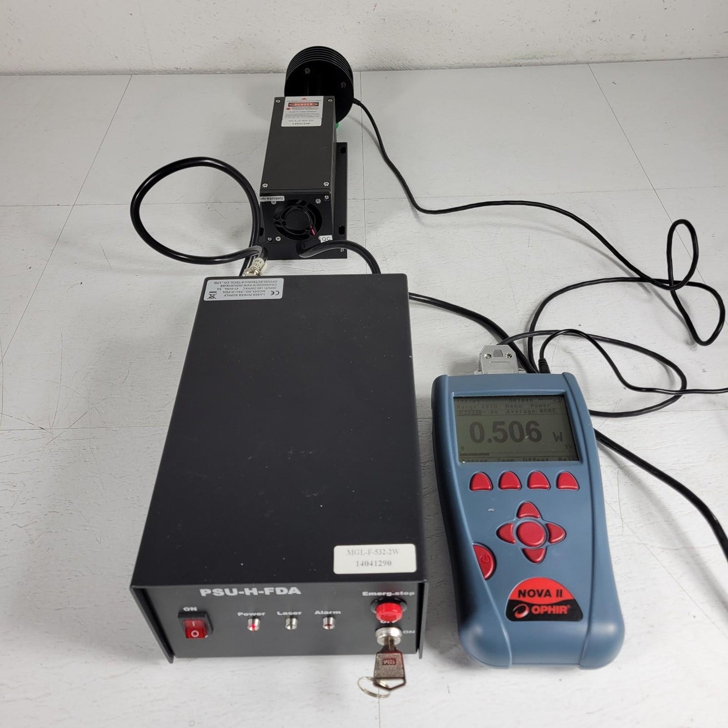 TESTED Optoelectronics 532nm MGL-F-532-2W DPSS Laser Head w/ PSU-H-FDA Source