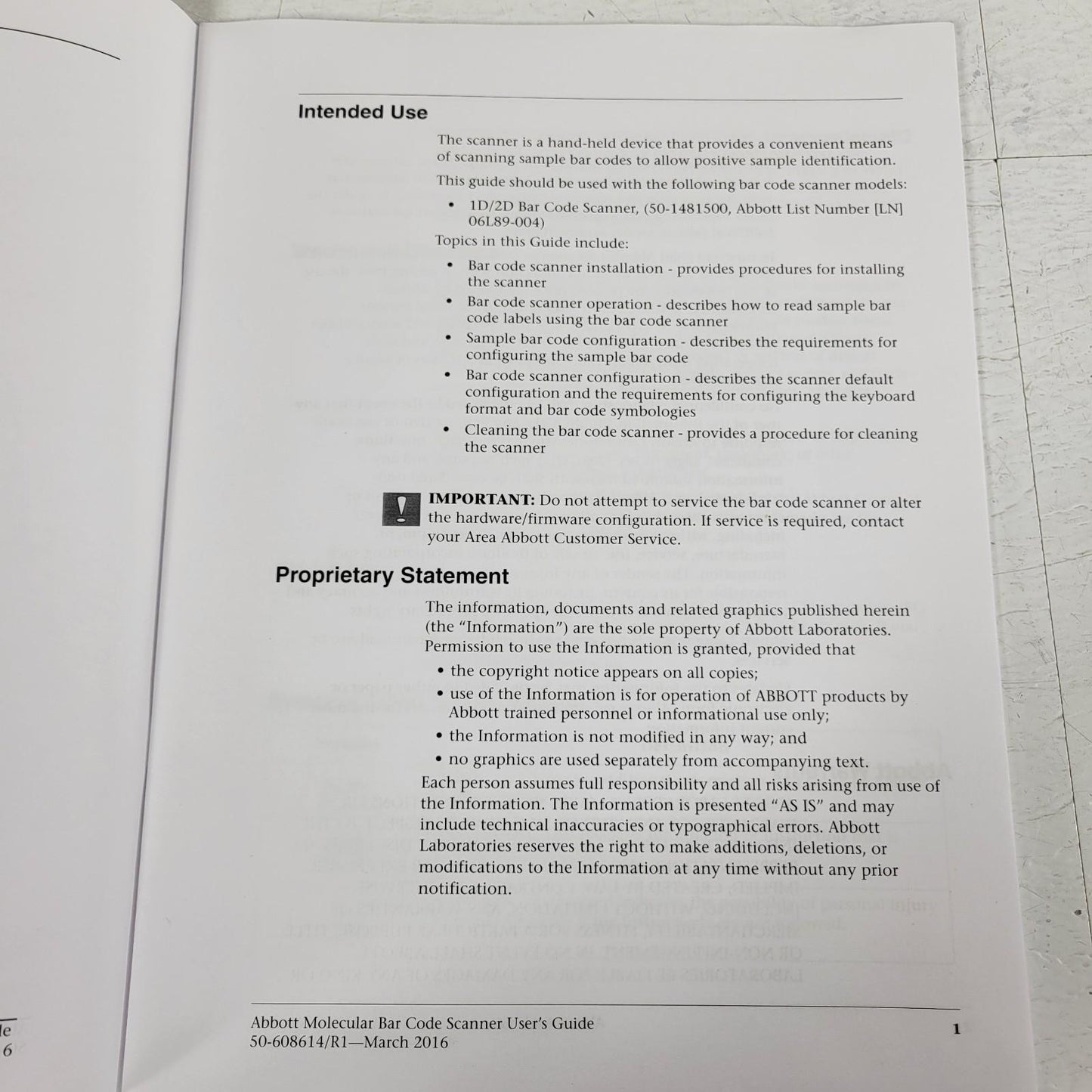 Abbott Molecular Bar Code Scanner User Guide LN6L88-017 Multilanguage Manual Set