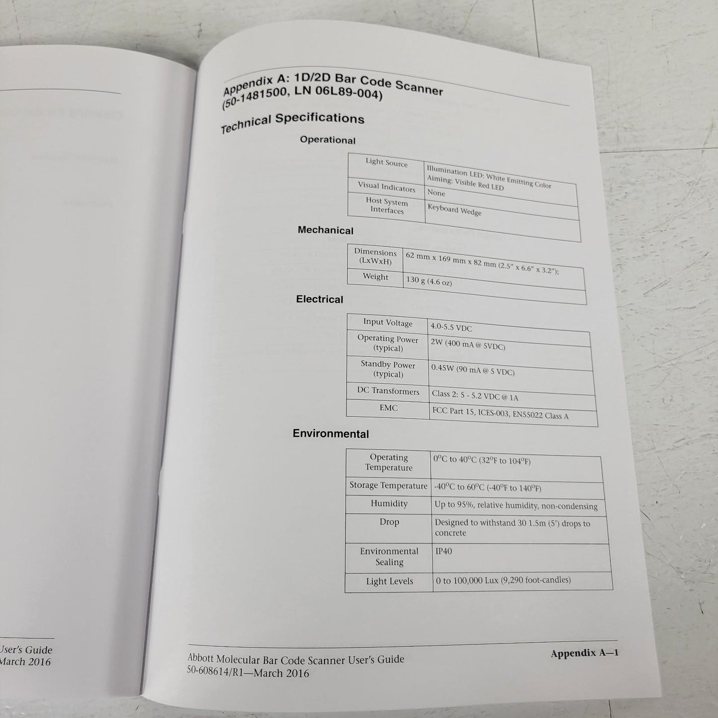 Abbott Molecular Bar Code Scanner User Guide LN6L88-017 Multilanguage Manual Set