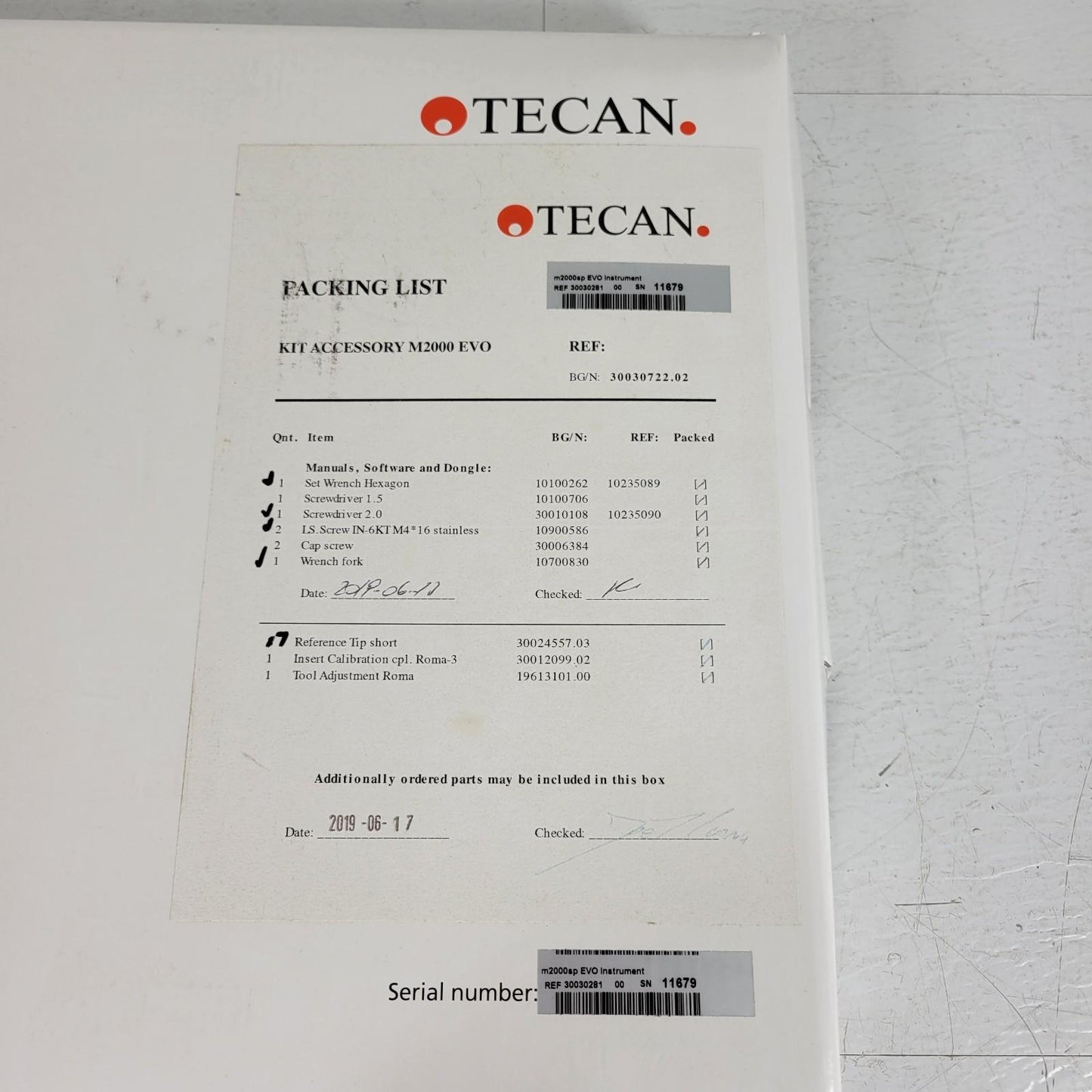 PARTIAL Tecan Freedom Evo M2000SP Accessory Kit 30030281 Roma Plate Calibrate