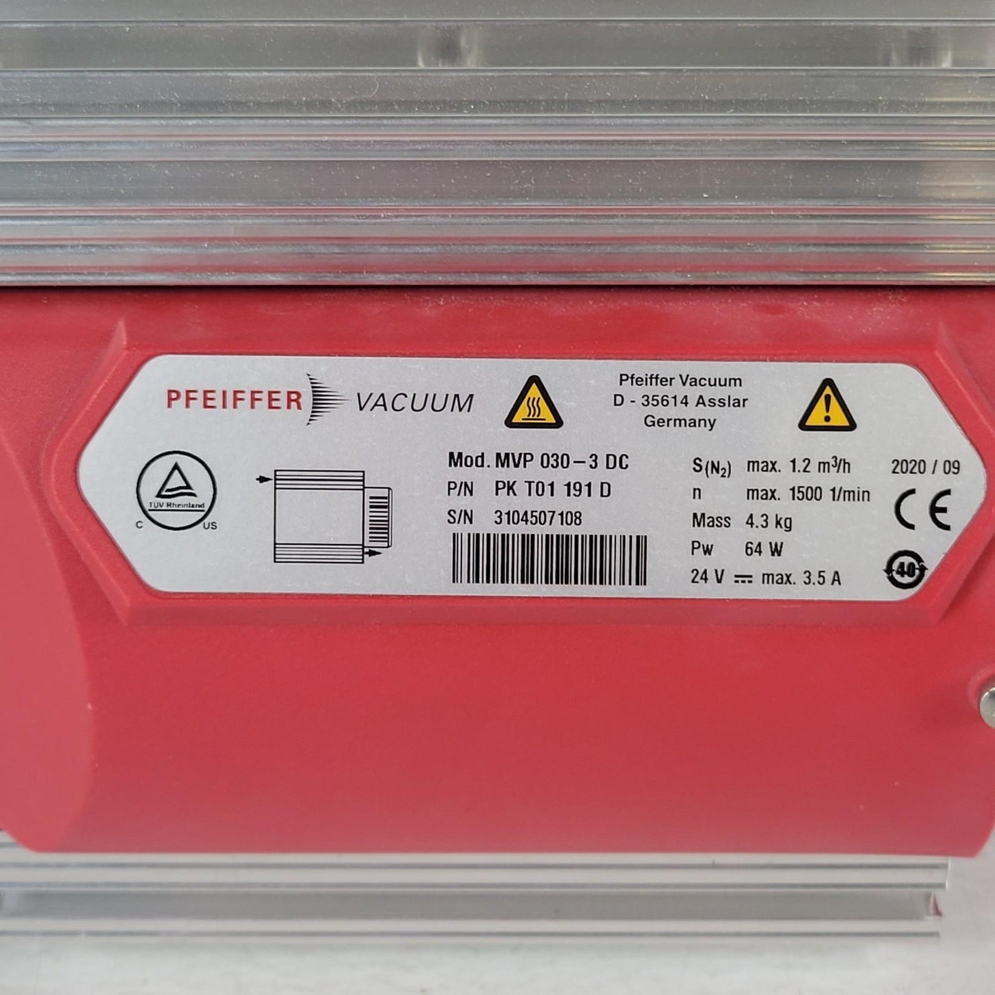 TESTED to 2 Torr: Pfeiffer MVP-030-3DC Vacuum Roughing Pump 24VDC 1/4" Swagelok