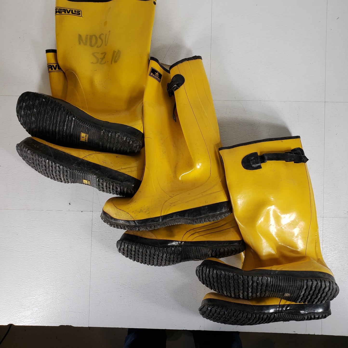 Lot of 3 Pairs Yellow Waterproof Overboots with Buckle Strap 15" height Size 10