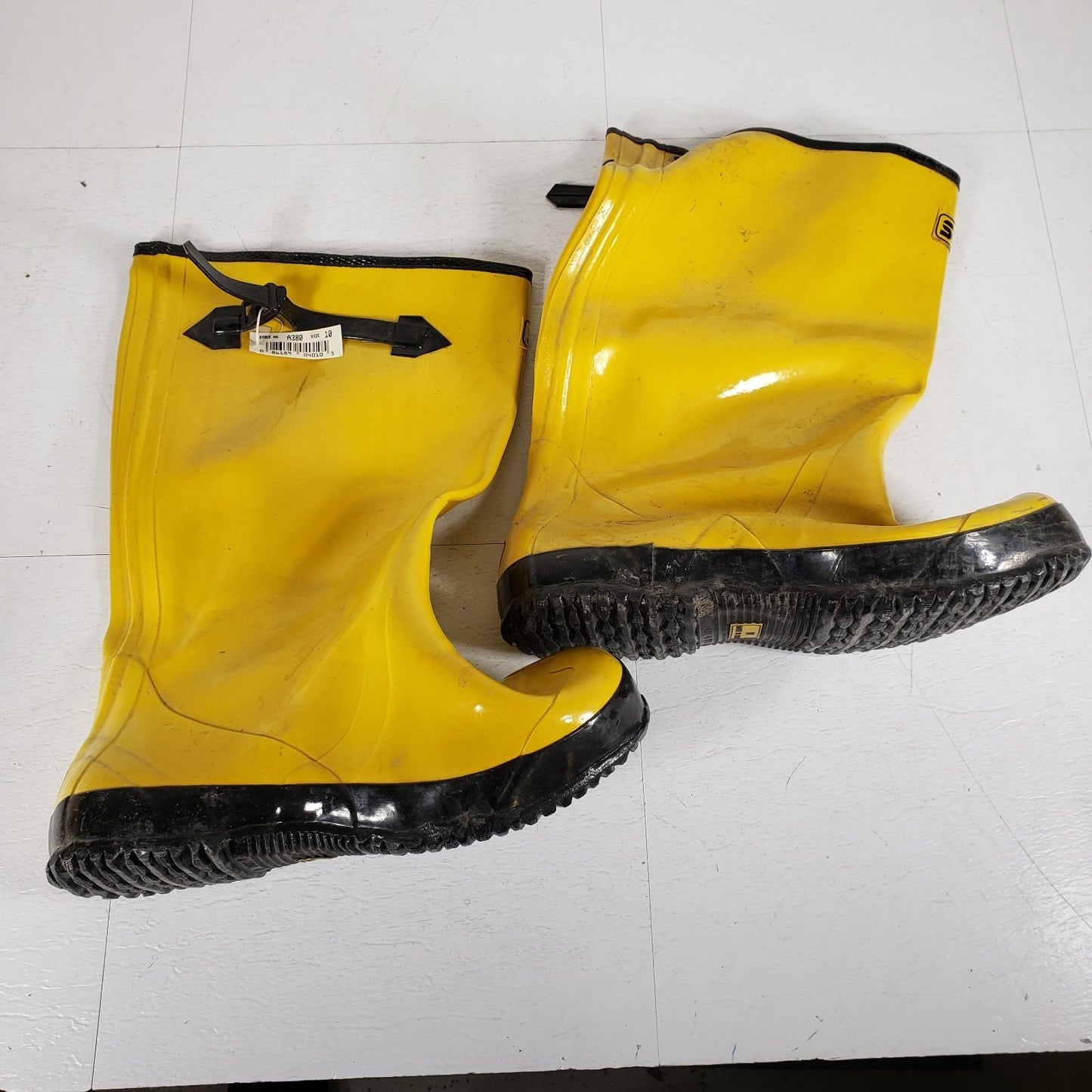Lot of 3 Pairs Yellow Waterproof Overboots with Buckle Strap 15" height Size 10
