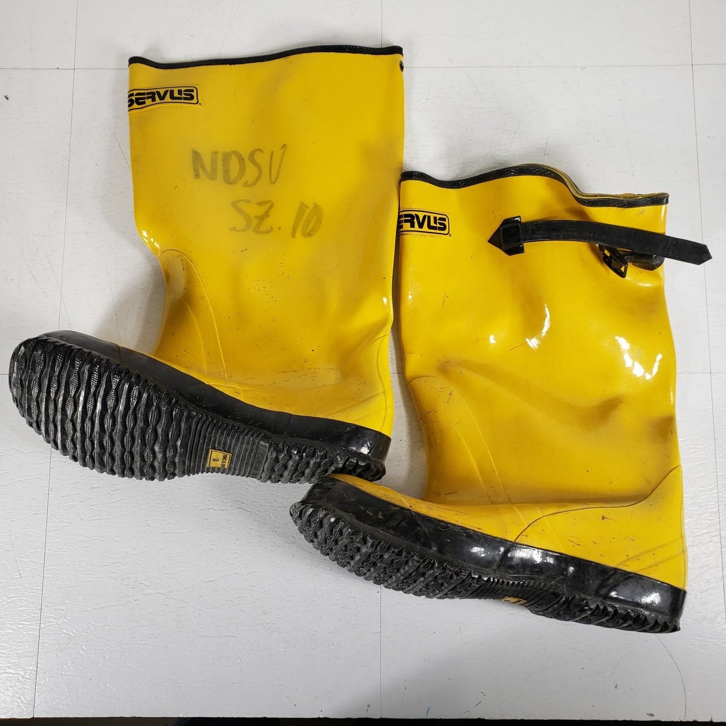 Lot of 3 Pairs Yellow Waterproof Overboots with Buckle Strap 15" height Size 10